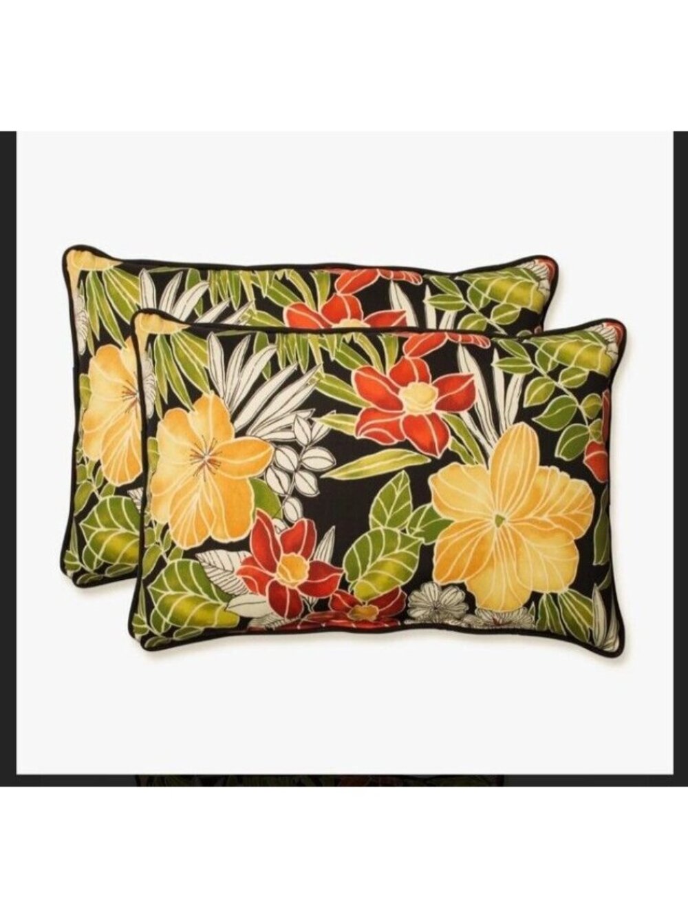 Outdoor/indoor Clemens Noir Lumbar Pillows 18.5" x 11.5" Black 2 C